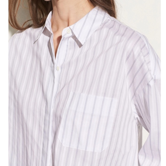 Vince Pinstripe Dobby Boxy Shirt in Optic White - Picture 2 of 3